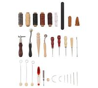 Leather Working Tools Kit Professional Stainless Steel Leather Sewing Supplies with Wax Threads Needles Finger Cots Sanding Stick for DIY Leather Craft Repair