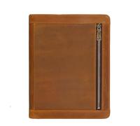 Leather Zippered File Folder Business Case Organizer Bag For A6 Notebook Card Holder(Brown)