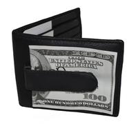 Leatherboss Pelle Fermasoldi Metallo Two Fold Porta-Carte Nero