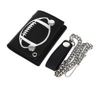 Leatherboss Vera Pelle Uomo Calcio Catena Biker Portafogli a 3, Nero