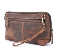 Leatherganic Custodia per cosmetici da viaggio, borsa tecnologica portatile con chiusura a cerniera, borsa da toilette in pelle per uomini e donne, custodia con cordoncino, grande borsa per il trucco