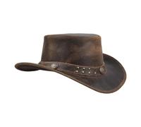 Leatherick Cappello Cowboy - Cappello Stile Western Australiano in Pelle di Cavallo Pazzo con Borchie Marrone con mentoniera (XL, Marrone (Borchie))