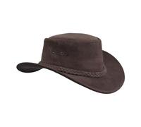 Leatherick Cappello da Cowboy Impermeabile in Vera Pelle Scamosciata Marrone Scuro Stile Australiano Cappello in Pelle Western Outback Bush (2XL, Marrone Scuro)