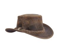 Leatherick Cappello da Cowboy in Vera Pelle Stile Western Aussie sottogola (L, Marrone Abbronzato Pazzesco)