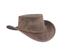 Leatherick Cappello da Cowboy in Vera Pelle Stile Western Aussie sottogola (S, Marrone Beige Pazzesco)