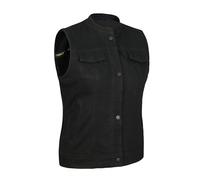 Leatherick Gilet da motociclista in denim puro da donna - Gilet da motociclista resistente in stile club da donna con 7 tasche funzionali (IT, Testo, M, Regular, Regular, Nero)