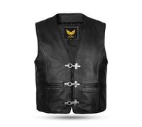 Leatherick Gilet da Motociclista in vera Pelle nera da Uomo - Design Classico Intrecciato, Lacci Laterali e Cerniera Gilet da Motociclista da Uomo con Fibbie a Gancio da Pesca