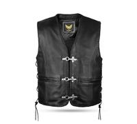 Leatherick Gilet da Motociclista in vera Pelle nera da Uomo - Design Classico Intrecciato, Lacci Laterali e Cerniera Gilet da Motociclista da Uomo con Fibbie a Gancio da Pesca