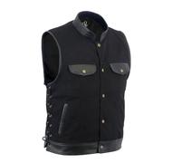 Leatherick Gilet da uomo in pelle e denim stile motociclista con tasche profonde, Nero (2XL)