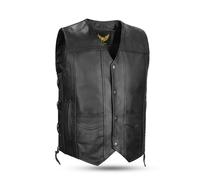 Leatherick Gilet da uomo in vera pelle di vacchetta a grana alta Gilet classico nero con lacci laterali e tasche per il trasporto nascoste - Nero - M