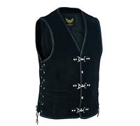 Leatherick Gilet da uomo in vera pelle scamosciata rosso e bianco Gilet intrecciato nero classico con ami da pesca e lacci laterali (M, Nero (Intrecciato Nero))