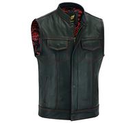 Leatherick Groove Club Gilet Pelle Uomo - Fodera In Raso Paisley Tradizionale Con Cuciture a Rossi (M48)
