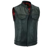 Leatherick Groove Club Gilet Pelle Uomo - Fodera In Raso Paisley Tradizionale Con Cuciture Nere (4XL)