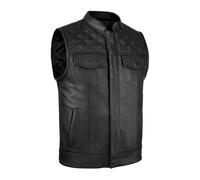 Leatherick Groove Club SOA stile Gilet da motociclista in vera pelle per uomo - Gilet da motociclista con cucitura a diamante nero (IT, Numero, 66, Regular, Regular, Nero)