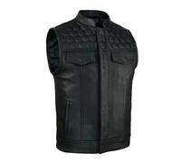 Leatherick Honeycomb SOA Gilet da moto da uomo in vera pelle - Gilet da motociclista con trasporto nascosto nero con fodera in poliestere (IT, Numero, 58, Regular, Regular, Nero)