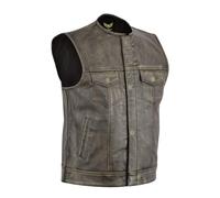 Leatherick SOA Gilet da motociclista da uomo in grana superiore senza colletto marrone invecchiato per equitazione e gilet stile taglio alla moda, stile vintage (M - EUR50)