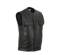 Leatherick SOA Gilet da motociclista in vera pelle da uomo senza colletto per motociclismo e moda, con tasche profonde (3XL - EUR62)