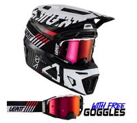 Leatt 2024 Casco Moto 9.5 Carbone Bianco Con Occhiali 6.5 & Borsa Guida MX