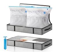 Leavans 2 Pezzi 90L Scatole per Vestiti,2 Sacchetti Sottovuoto e 1 Pompa,Contenitori per Armadio Salvaspazio Pieghevole, con Manico rinforzato Organizer Armadio per Vestiti Piumoni Coperte