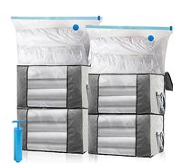 Leavans 4 Pezzi Scatole per Vestiti,4 Sacchetti Sottovuoto Vestiti Salvaspazio e 1 Pompa,Scatole per Armadio Grande Capacità per Trapunte, Coperte, Biancheria da Letto