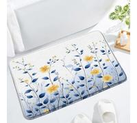 Leaves Flower Blue Leaf Yellow Flower Watercolor Plant Nature Spring Wildflower Botanical Tappeto Da Bagno Confortevole Tappeti Da Bagno Asciugatura Rapida Tappeto Entrata Per Cucina 40X60Cm