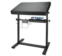 LEAYOKA Bracciolo tatuaggio regolabile in altezza XL (60 x 40 cm) con funzione di rotazione a 340°, base stabile in acciaio inox e imbottitura in pelle PU, con contenitore per pigmenti/guanti