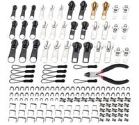 LEAZZLE 165 Pezzi Kit Cursore Cerniera Ricambio, Kit Cursori per Cerniere Lampo con Pinze, Kit Zip Cerniera Lampo per Vestiti, Giacca, Jeans, Borse, Bagagli, Sacco a Pelo (4 Dimensioni: #3/4/5/8)