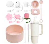 LEAZZLE Accessories Compatibili con Stanley Cup,12 Stanley Borraccia Accessori,7 Tappi in Silicone Prova Perdite,2 Coperchi con Cannuccia,1 Custodia Silicone,Riutilizzabili,Rosa,Coppe Non Incluse