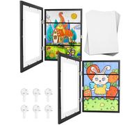 LEAZZLE Cornici Artistiche per Bambini da 2 Pezzi, A4 con Apertura Frontale, Punti Metallici Antitraccia (Nero)