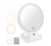LEAZZLE Specchio Ingranditore 30X Specchio Trucco,Specchio Trucco con Luci,Ricaricabile 3 Modalità Illuminazione,Specchio Ventosa 360° Girevole Portabile Luce avec sac de rangement,Girevole 360 gradi