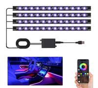 LEAZZLE Striscia LED Auto Interni con 4 Pezzi 48 RGB, Strisce LED Auto Multicolore, Accessori Auto Interno, Luci LED per Auto con Porta USB Controllo APP, Regali per Uomo Donna Compleanno, Gadget Auto