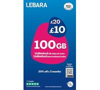 Lebara Scheda SIM: 100 GB per £10, metà prezzo per i primi 3 mesi, senza contratto, chiamate nel Regno Unito, SMS e chiamate internazionali inclusi, multi-dimensione, adatta a tutti i dispositivi