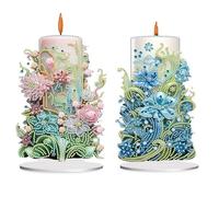 Lebartm 2Pcs DIY Diamante Desktop Ornamento Speciale Forma di Cristallo Fiore Candela Diamond Art Pittura Ornamenti Da Tavolo Singolo Lato Diamante Decorazione Della Casa