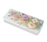 Lebartm Astuccio per matite con coperchio a griglia multipla per pittura a diamante, 20,6 x 8,9 cm, per ufficio, organizer per penne, pennarelli, pennelli, Farfalla Fiore03