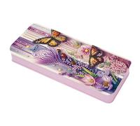 Lebartm Astuccio per matite con coperchio a griglia multipla per pittura a diamante, 20,6 x 8,9 cm, per ufficio, organizer per penne, pennarelli, pennelli, Farfalla Fiore01