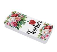 Lebartm Astuccio per matite con coperchio a griglia multipla per pittura a diamante, 20,6 x 8,9 cm, per ufficio, organizer per penne, pennarelli, pennelli, Giorno degli insegnanti Flowers02