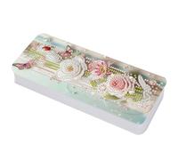 Lebartm Astuccio per matite con coperchio a griglia multipla per pittura a diamante, 20,6 x 8,9 cm, per ufficio, organizer per penne, pennarelli, pennelli, Farfalla Fiore04