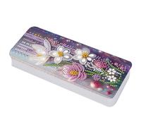 Lebartm Astuccio per matite con coperchio a griglia multipla per pittura a diamante, 20,6 x 8,9 cm, per ufficio, organizer per penne, pennarelli, pennelli, Fiore