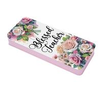 Lebartm Astuccio per matite con coperchio a griglia multipla per pittura a diamante, 20,6 x 8,9 cm, per ufficio, organizer per penne, pennarelli, pennelli, Giorno degli insegnanti Flowers03