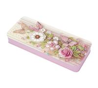 Lebartm Astuccio per matite con coperchio a griglia multipla per pittura a diamante, 20,6 x 8,9 cm, per ufficio, organizer per penne, pennarelli, pennelli, Farfalla Fiore02