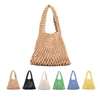 Lebartm Borsa tote all'uncinetto per le donne borse a tracolla all'uncinetto secchio Top-handle coulisse leggera maglia borsa da spiaggia per viaggi vacanze, Khaki02