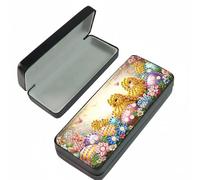 Lebartm Custodia per occhiali da sole con pittura a diamante, portatile, retrò, design creativo, anti-stress, fatta a mano, per arte, artigianato, regalo, occhiali da sole da viaggio, Pulcino di