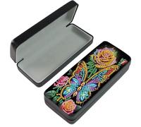 Lebartm Custodia per occhiali da sole con pittura a diamante, portatile, retrò, design creativo, anti-stress, fatta a mano, per arte, artigianato, regalo, occhiali da sole da viaggio, Farfalla con