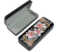 Lebartm Custodia per occhiali da sole con pittura a diamante, portatile, retrò, design creativo, anti-stress, fatta a mano, per arte, artigianato, regalo, occhiali da sole da viaggio, Fiore, Taglia