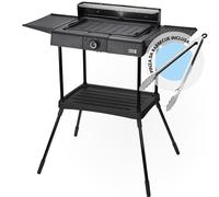 LEBENLANG 2in1 Griglia elettrica barbecue - Incluso supporto & pinze per grigliare I Barbecue elettrico da balcone I Grill elettrico Piastra elettrica I BBQ grande esterno Bistecchiera Barbeque XXL