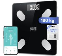 LEBENLANG Bilancia pesapersone digitale impedenziometrica - Fino a 180 kg Misurazione precisa con App Connect I 4 elettrodi bioimpedenziometro massa magra e grassa Smart scale bia & bmi professionale