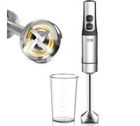 LEBENLANG Frullatore a immersione 1200W in acciaio inox - Misurino da 800 ml & paraspruzzi I Regolazione continua & turbo I Frullatore tritatutto multifunzione I Minipimer Mixer cucina Hand blender