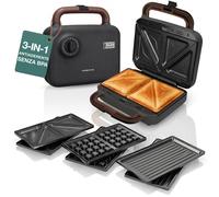 LEBENLANG Sandwich Maker 3 in 1-750 W Incl. 3 inserti per Grill, Sandwich & Waff