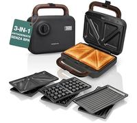 LEBENLANG Sandwich Maker 3 in 1-750 W Incl. 3 inserti per Grill, Sandwich & Waffle I Waffles Piastra 3 in 1 Tostapane Piastra Rimovibile Tostiera Elettrica Piastre Sandwichmaker Macchina Per Toast