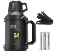 LEBENLANG termos caffè da 2,5 litri - 24 ore di calore Incluso bicchiere, filtro per tè e tracolla I Thermos caffe Bottiglia termica Borraccia acciaio inox 2.5 L Thermos bevande calde con bicchiere